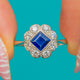 Art Deco Platinum Square Sapphire & Diamond Cluster Engagement Ring