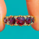 Victorian 18ct Gold ring, front view of five Garnets and Rose-Cut Diamond spacers