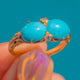 Antique 18ct Gold Double Cabochon Turquoise Ring, Rose-Cut Diamond Accents