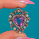 Victorian 15ct Gold & Silber Amethyst Perlen Diamant Herz Anhänger Brosche