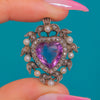 Victorian 15ct Gold & Silver Amethyst Pearl Diamond Heart Pendant Brooch
