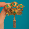 18ct Gold Victorian Emerald Bow Tassel Brooch, c.1860