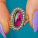 Georgian 9ct Gold Garnet Seed Pearl Twist Ring, 2.95ct Garnet