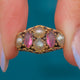 15ct Gold Pink Paste Cabochon & Pearl Cluster Ring