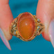 Art Nouveau 18ct Gold Fire Opal Cabochon Diamond Ring, 5.60ct Natural Solid Fire Opal