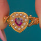 Edwardian 18ct Gold Garnet & Pearl Heart Ring