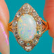 Victorian 18kt Gold Opal-Diamant-Cluster-Navette-Ring, 0,70 ct Diamanten