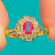 Antiker 18ct Gold Ring mit Rubin und Rosenschliff-Diamant Cluster