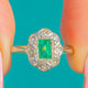 Art Deco 18ct Gold & Platin Smaragd-Diamant-Cluster-Ring