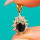 Anhänger aus 9ct Gold mit Saphir und Diamant im Tropfendesign