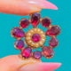 Georgian 9ct Gold Flat-Cut Garnet Pearl Flower Pendant