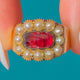 18ct Gold Georgian Garnet Cabochon Pearl Cluster Ring 1.60ct, c.1814