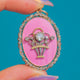 Antique Georgian 18ct Gold Pink Enamel Rose-Cut Diamond Giardinetti Pendant - Rare Egg Box, Central Diamond is 0.17ct