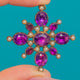 Georgian 9ct Gold Amethyst Perlen Blumen-Anhänger / Brosche