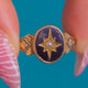 15ct Gold Black Enamel Pearl Star Mourning Ring