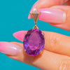 Großer Anhänger aus 14ct Gold mit Farbwechsel-Saphir, 14,50ct synthetischer Saphir