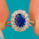 Antique Solid Platinum Sapphire Diamond Cluster Engagement Ring, 2.10ct Sapphire