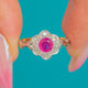 Edwardian Antike 18ct Gold Rubin Diamant Cluster Verlobungsring