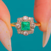 Art Deco 18ct Gold Emerald Diamond Cluster Engagement Ring