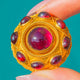 FINE 15ct Gold Victorian  Garnet Cabochon 'UFO' Pendant, Locket-Back