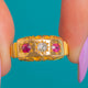 Victorian 18ct Gold Rubin & Diamant Drei-Stein-Gypsy-Ring um 1874