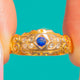 Antiker 15ct Goldring mit Saphir & Rosenschliff-Diamanten zum Stapeln