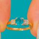 Vivid Art Deco 9ct Gold Zircon Diamond Trilogy Ring