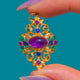 Archaelogical Revival 15ct Gold Amethyst Cabochon Emerald Sapphire Pendant, c.1860