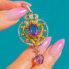 Anhänger aus 9ct Gold mit Amethyst, Perle und Herz-Motiv im filigranen Durchbruchdesign